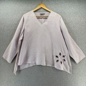 Cheyenne Womens Top S / M Lavender Purple Floral Cutout Linen Long Sleeve V Neck